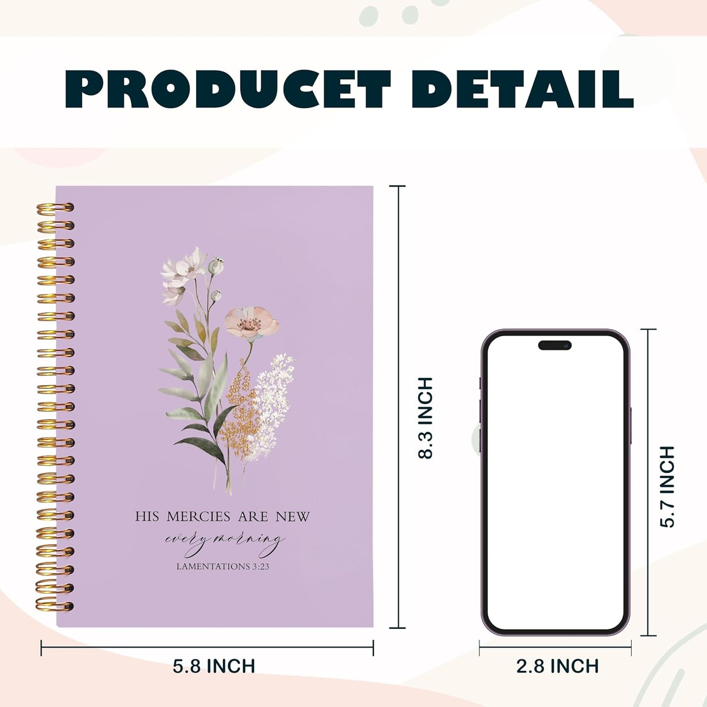 BearCake Purple Bible Christian Journals Floral Notebooks for Women Note Taking,Prayer Journal for Women, His Mercies are New Every Morning,Bible Study Journal for Women 5.5x8.3