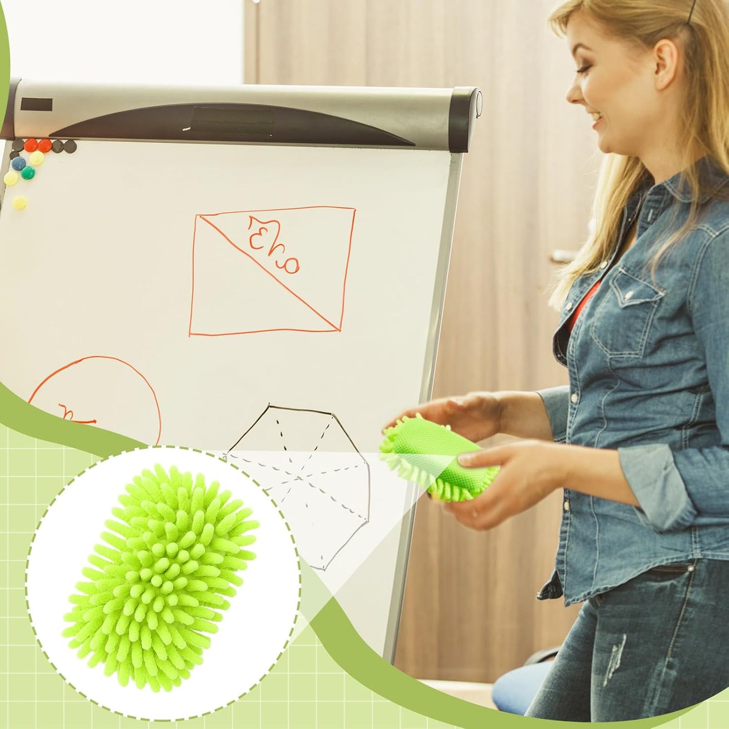 Zonon 4 Pieces Dry Erase Eraser Microfiber Shag Washable Whiteboard Eraser for Markers, Chalk, Classroom, Home and Office (Green,Yellow,Gray)
