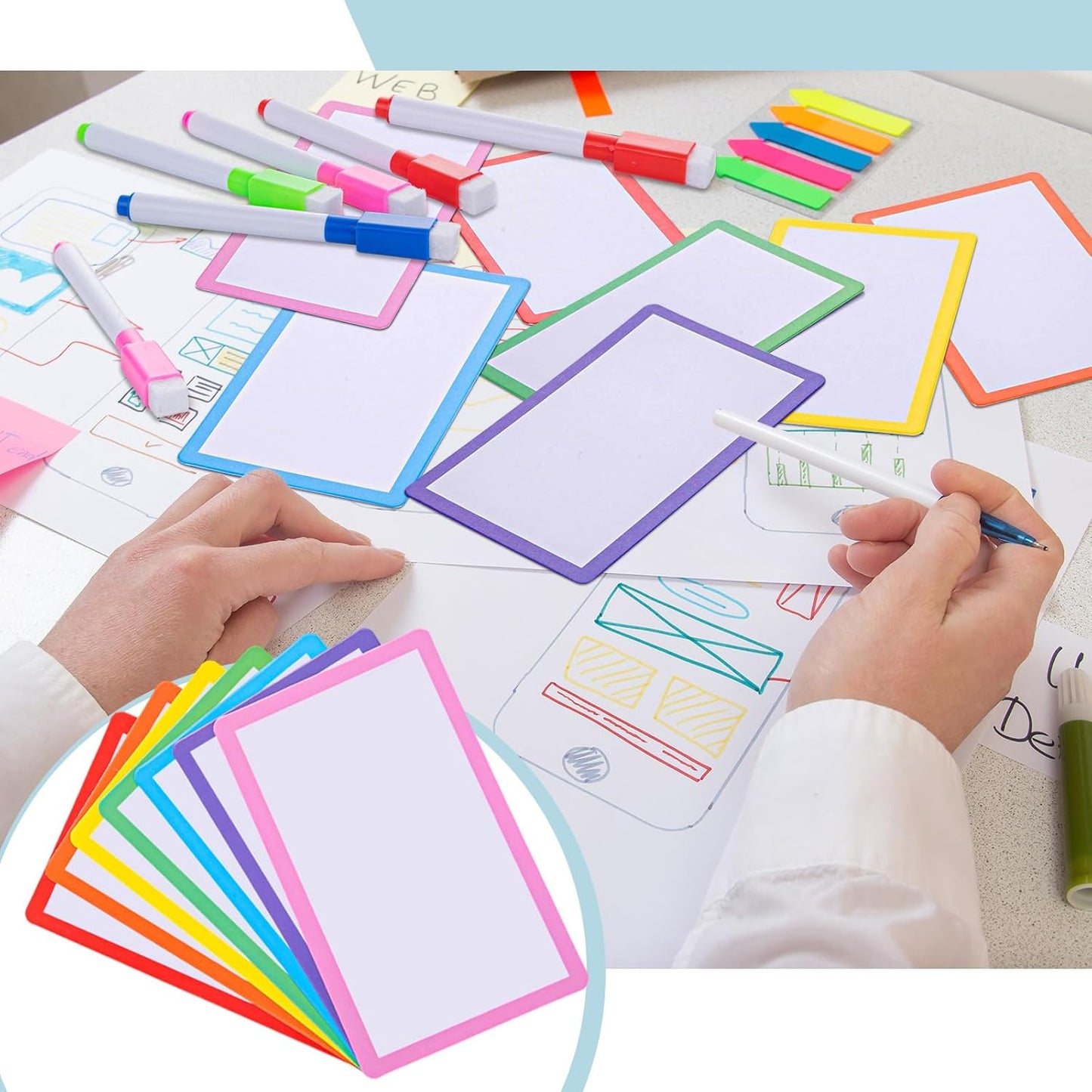 Harloon 100 Pcs Dry Erase Index Cards 3 x 5 Inch Laminated Reusable Dry Erase Note Cards Sheets for Office to Do List (Multicolored)