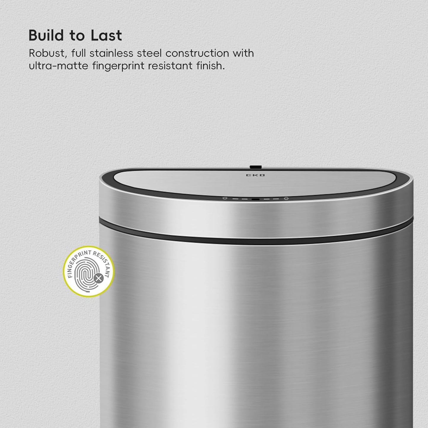 EKO Mirage Semi-Round Motion Sensor Trash Can, 47 Liter / 12.4 Gallon Automatic Large Kitchen Trash Can with Deodorizer Compartment, Removable Lid and Bucket, Matte Stainless Steel