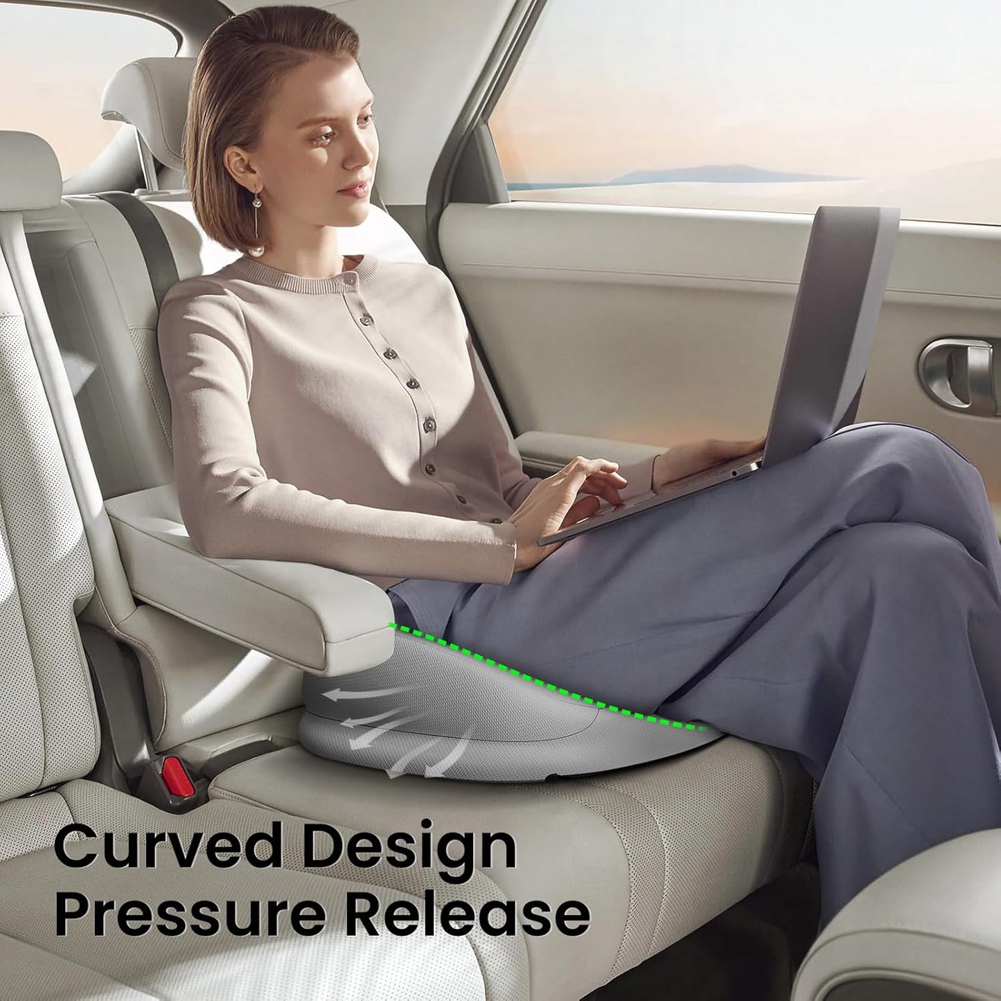 Benazcap Large Seat Cushion for Office Chair Memory Foam Coccyx Pain Relief Cushion Pillow for Back Support Non-Slip Seat Pad for Office Desk, Car Seat, Wheelchair, Sciatica-Grey