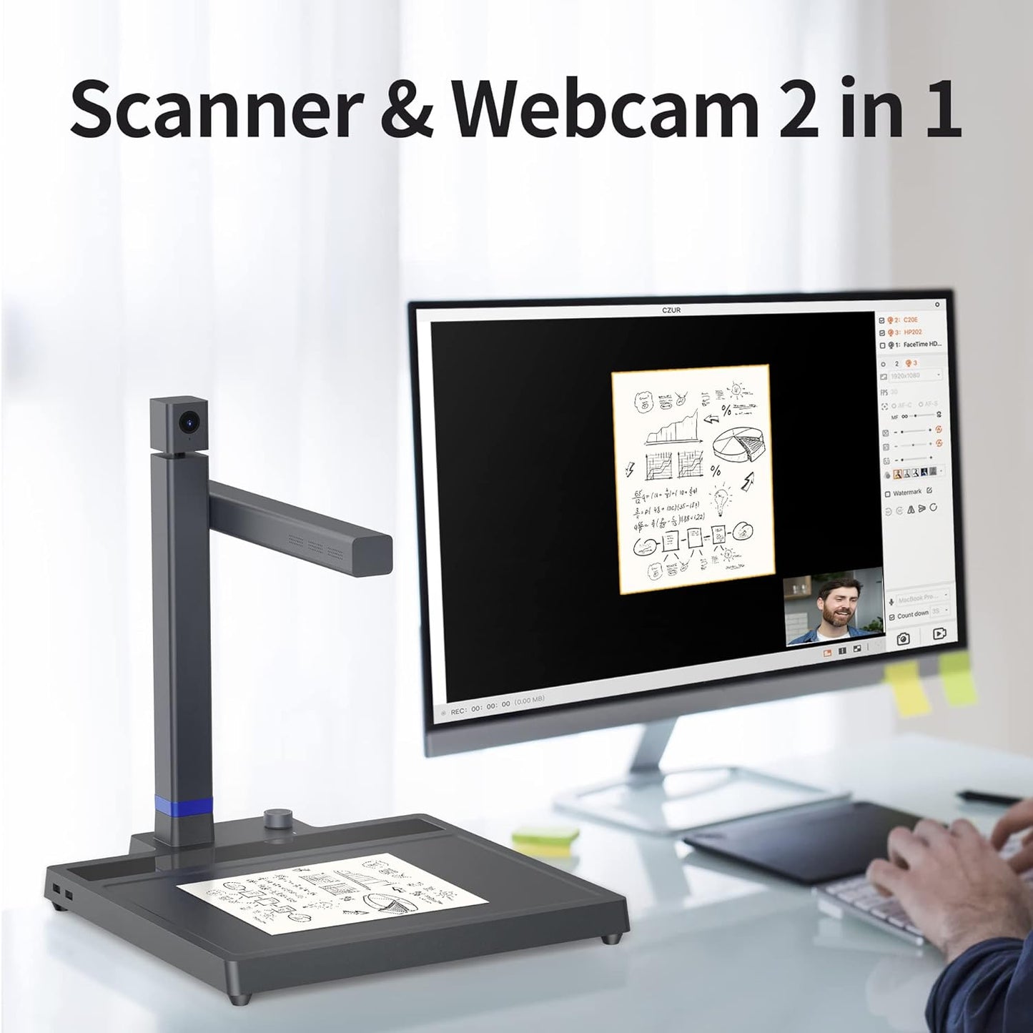CZUR Shine Surface Pro Professional Document Scanner, 16MP Document Camera + 2MP Webcam+ Working Surface, A3 Book Scanner for Computer/Laptop, 180+ Languages OCR, Fast Scan 1s/Page, for PC/Mac