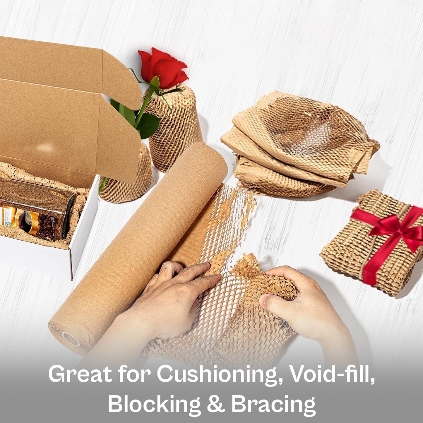 PSBM 60 Roll Honeycomb Packing Paper, 20 Inch x 1000 Feet Bubble Cushioning Wrap For Shipping Materials, Recyclable Honeycomb Paper