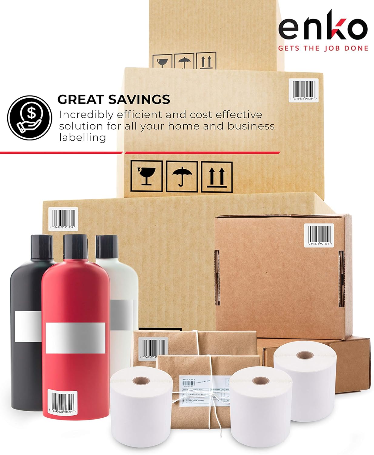 enKo (3 Rolls, 1350 Labels) 4 x 6 Direct Thermal Address & Shipping Labels - Compatible 4x6 Shipping Label for Zebra Printer 2844 ZP450 ZP-500 ZP-505, Rollo, Eltron, Neatoscan