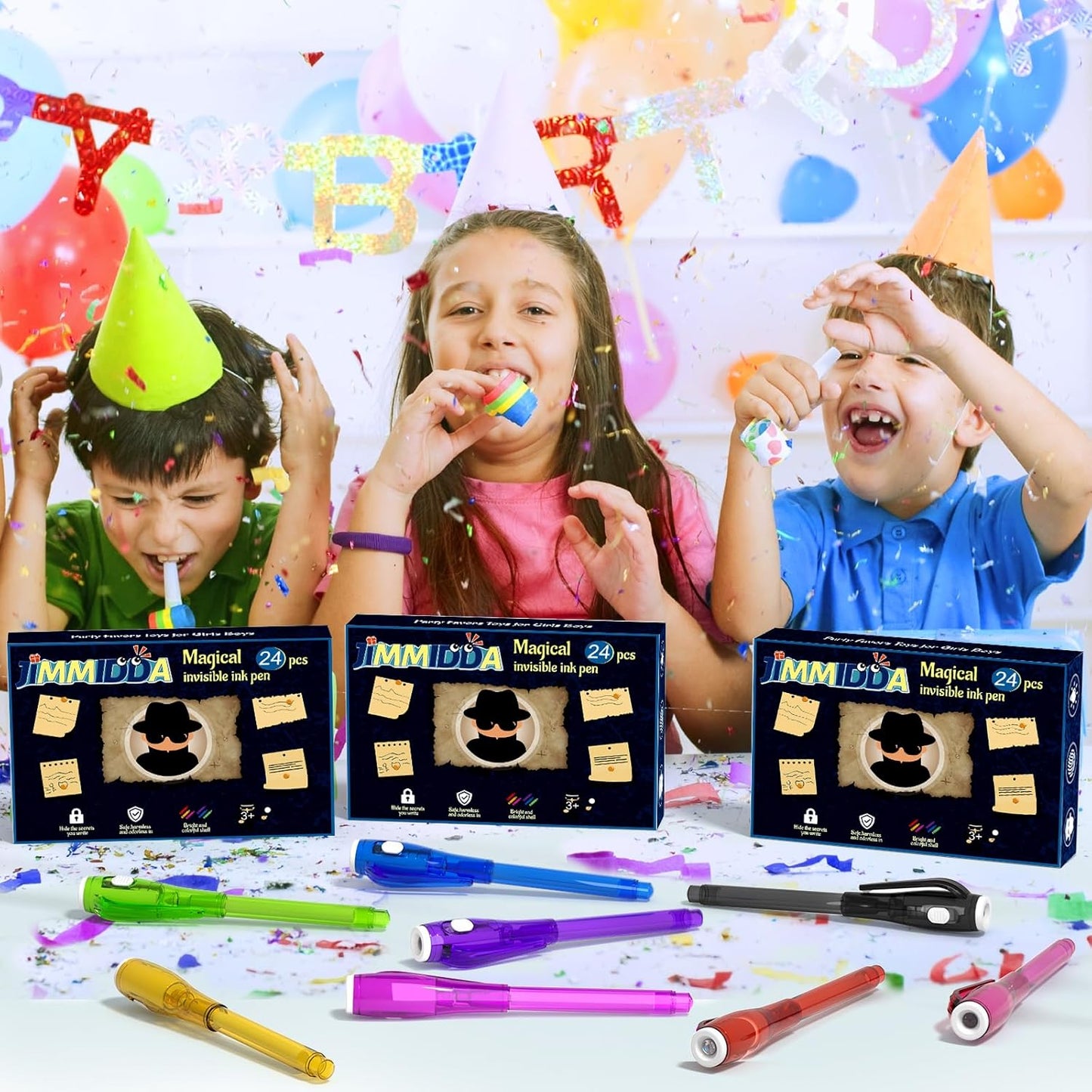 Invisible Ink Pen Spy Game for Kids, Party Favors Toys for Girls Boys, Magic Markers for Boys Girls Fun Outdoor Toys, Birthday for 6-13 Year Old Girls Boys (24PCS+Black Notebooks)