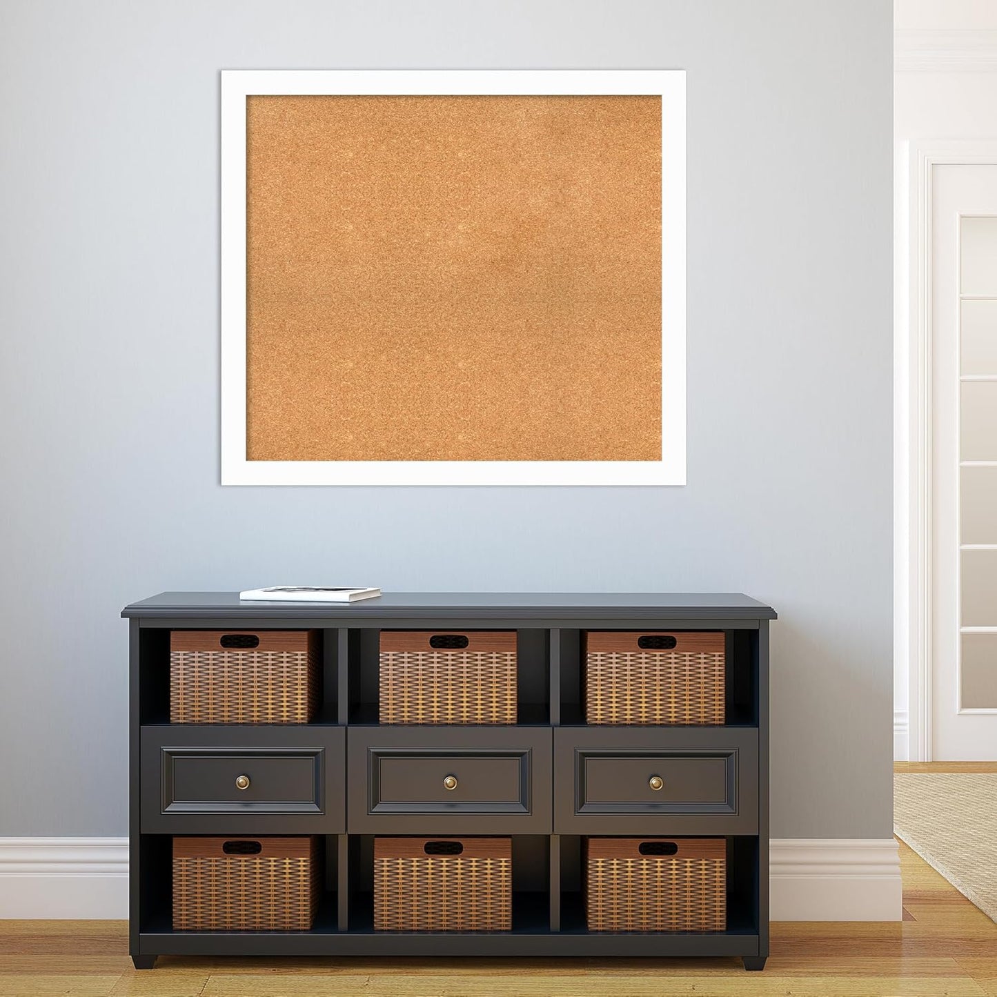 Amanti Art Natural Cork Board for Wall, 33x37 Vision Board with White Frame, Large Corkboard Office Decor for Home Organization, Casual Corkboard Pinboard to Display Items for Home Organization in