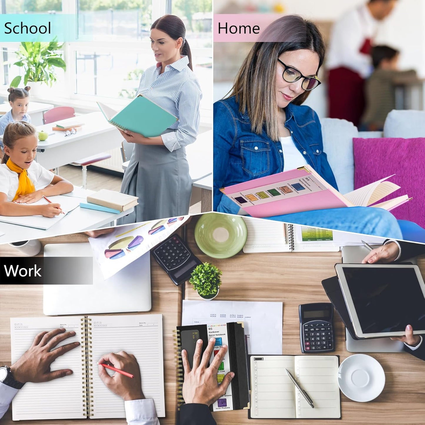 HAUTOCO Spiral Notebook 8.5"x 11", College Ruled Leather Notebook Journal with 320 Pages, A4 Pink Hardcover Notebook, 100 GSM Paper, Lined Paper Journaling Notebooks for Women Work School Office