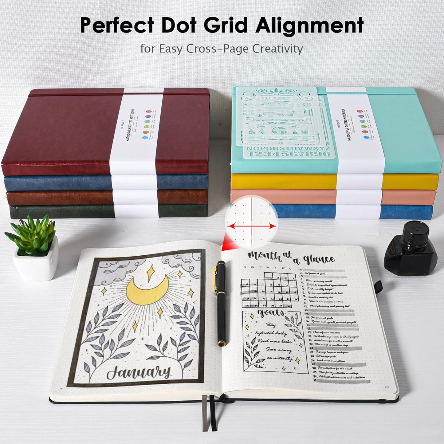 Dotted Journal Notebook, 312 Numbered Pages Large B5 Hardcover Leather Notebook, 100gsm No Bleed Paper Dot Grid Notebook with Index Pages, Dot Journal for Women Men, 7.6'' X 10'', Black