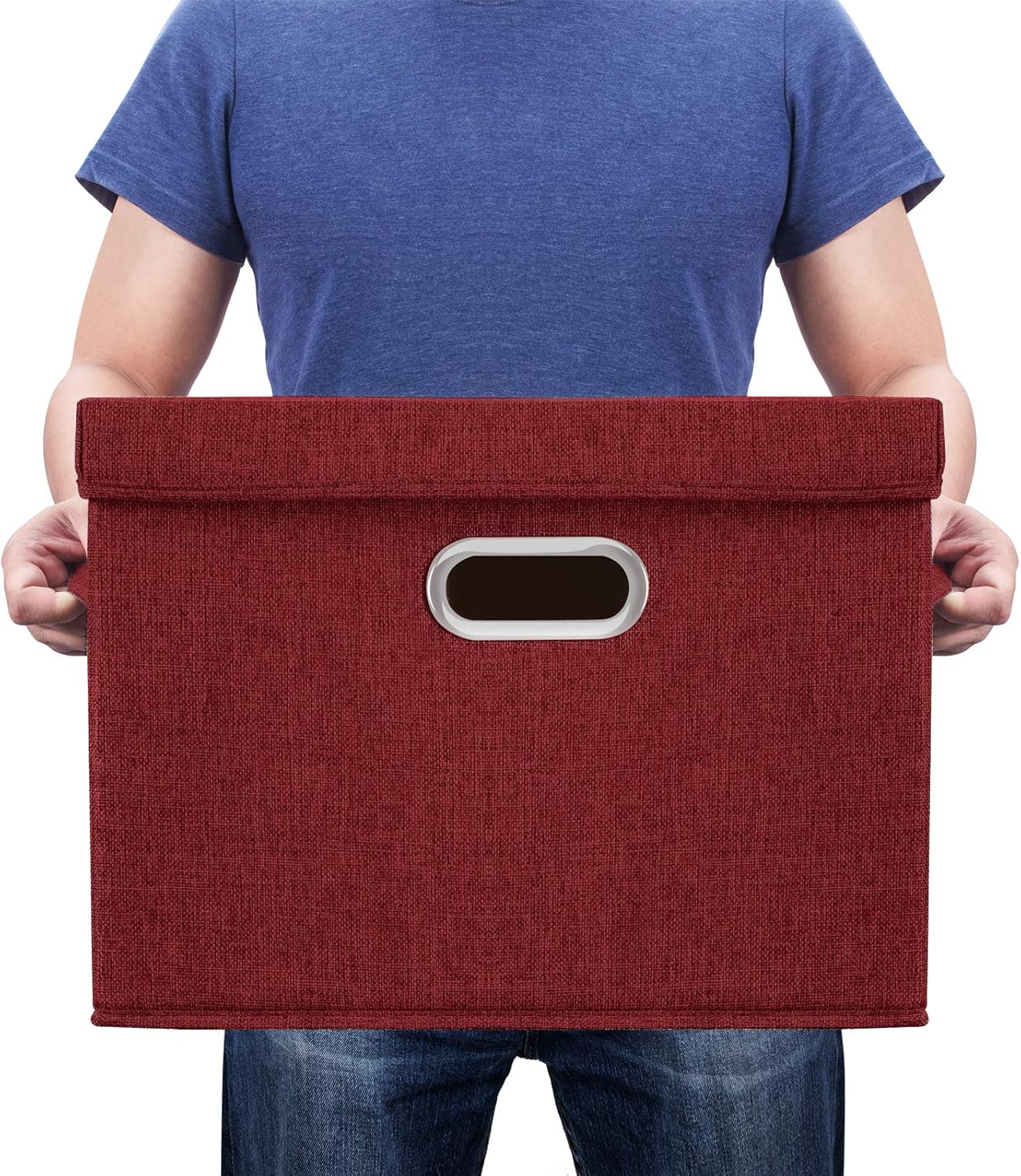 TYEERS Collapsible Storage Bins With Lids, Large Fabric Storage Boxes - 2 Pack - Red Wine