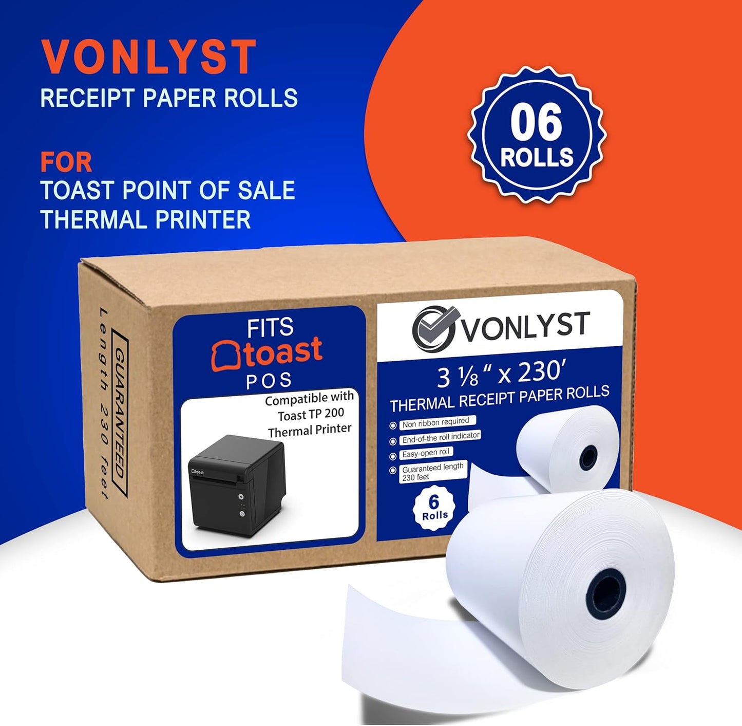 Thermal Printer Paper Roll for Toast TP200 Receipt Printer Point of Sale (06 rolls)