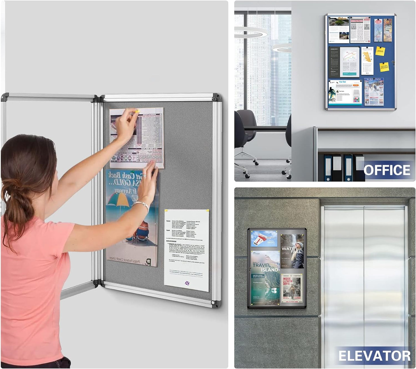 Swansea Blue Fabric Lockable Noticeboard Enclosed Pin Bulletin Board Glass Display Case for Wall Office School 6xA4