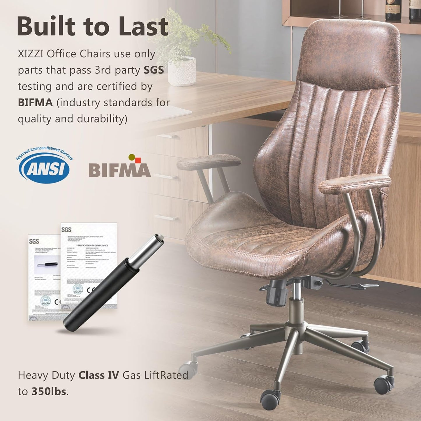 Mid Century Modren Office Chair - High Back Swivel Executive Chair with Lumbar Support,Ergonomic Computer Desk Chair with Wheels,Faux Lether Suede Task Chair,350lbs(Dark Brown, High Back)