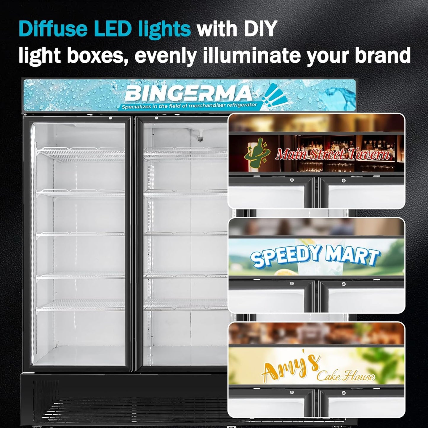 Commercial Beverage Refrigerator with 3 Glass Doors 56 Cu.ft Display Merchandiser Cooler Bar Black Drink Fridge for Convenience Stores, Supermarkets,Bars,Offices