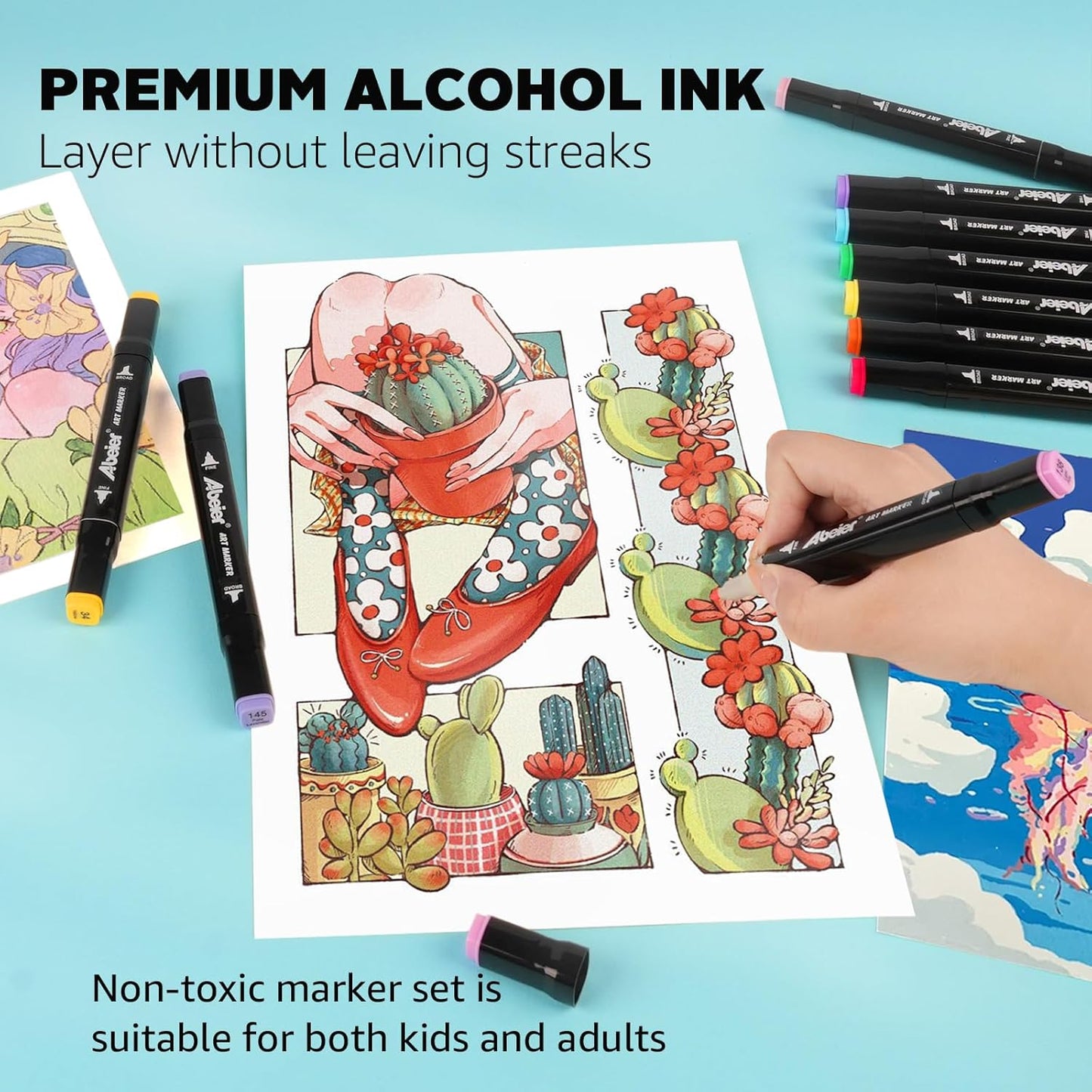 204 Alcohol Markers Set, Dual Tips Blender Art Markers for Drawing, Permanent Sketch Marker for Kids adult coloring, Alcohol Based, Adults Coloring and Artist Illustration.