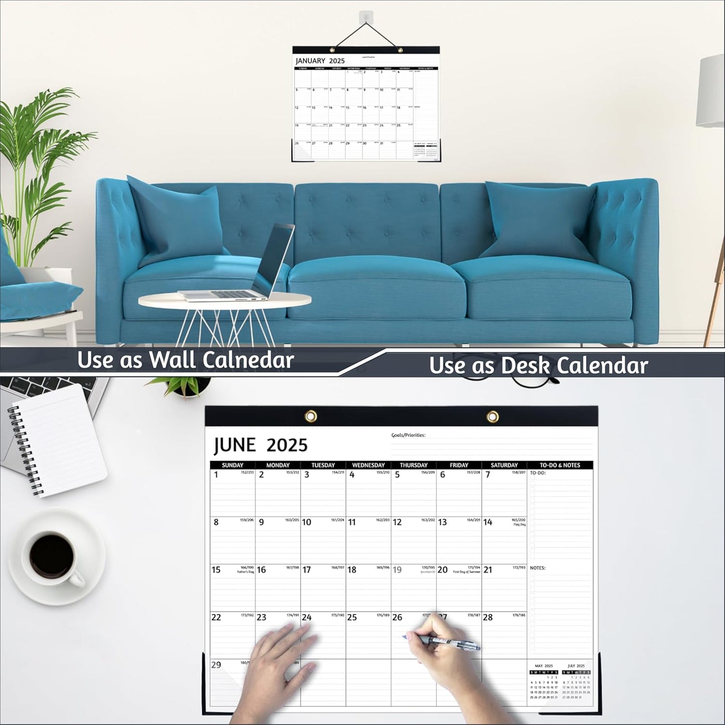 2025-2026 Desk Calendar ā Jan 2025 ā Jun 2026, 18 Monthly Calendar 2025-2026, Large Desk Calendar, 22'' x 17'', 2025 Desk/Wall Calendar with Desk Pad, To-do Lists, Ruled Blocks, Corner Protectors