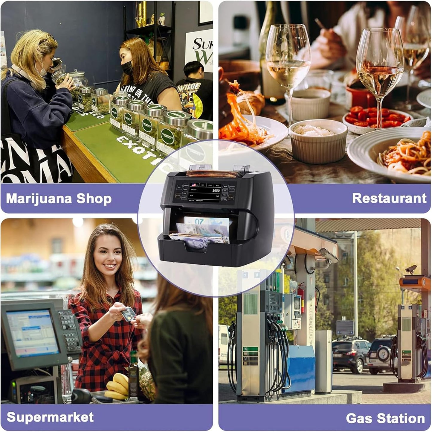 NUCOUN VC-3 Money Counter Machine Mixed Denomination, Value Counting, CIS/UV/IR/MG/MT Counterfeit Detection, USD/Euro/CAD/MXN, Printer Enabled Bill Cash Counter for Business