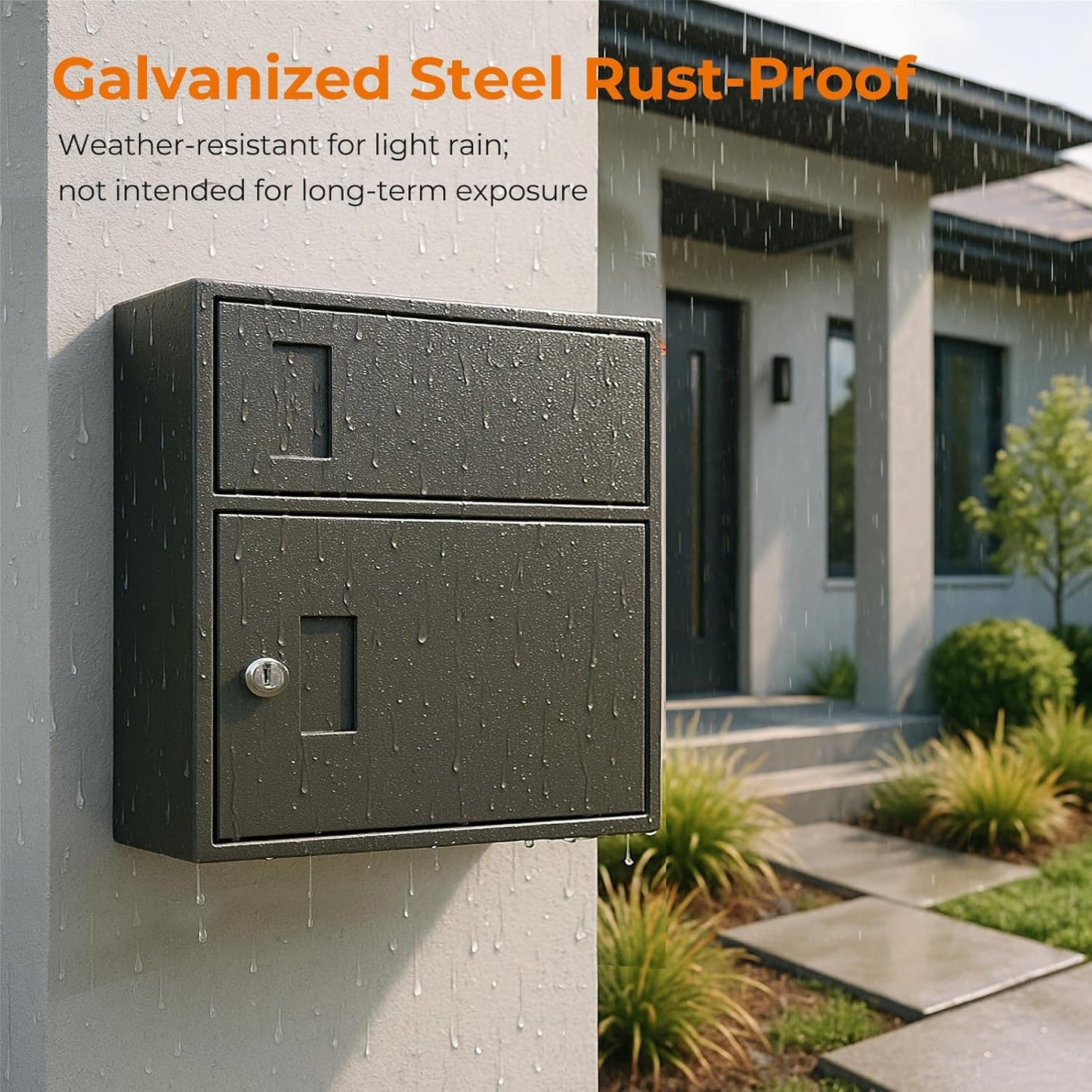 WeHere Wall-Mount Mailbox with Outgoing Flag, Large Secure Mail Box fot Outside, Galvanized Steel Rust-Proof Anti-thef Weatherproof Mailboxes for Office, Commercial, House Porch Front Door, Fence