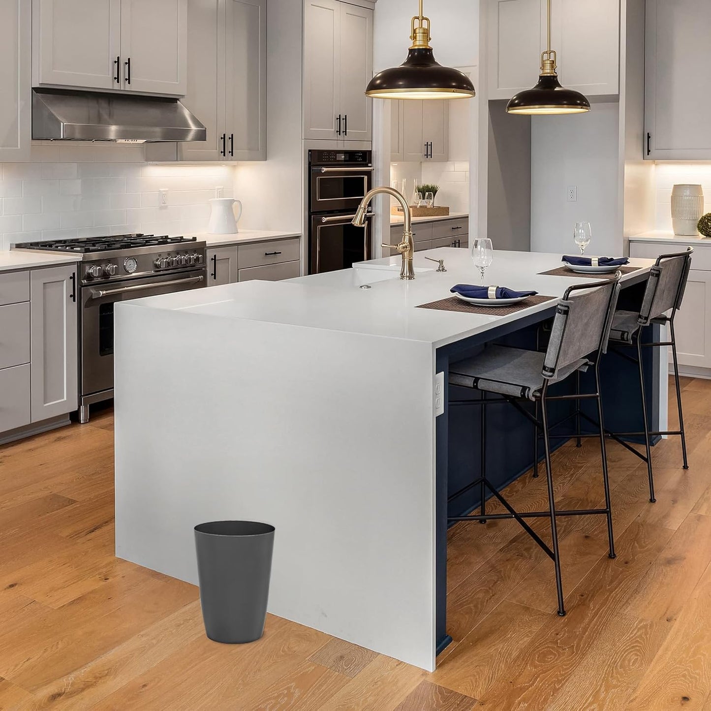 HOLDN’ STORAGE Small Trash Can - Set of 2 Open Top Waste Bin of 1.58 Gallon, Compact Waste Can Perfect for Bathroom, Kitchen, Office, Dorm - Durable Garbage Can - Gray