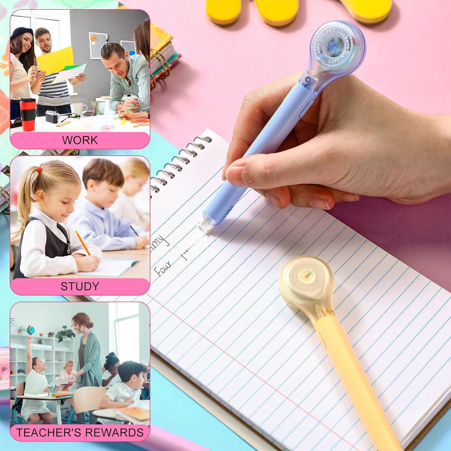 10 Pack Correction Tape Pen Correctional Ink Tape Push Pull Protective, Easy to Use Applicator for School Office Supplies, 0.2 x 236 Inch(Macaron Color)