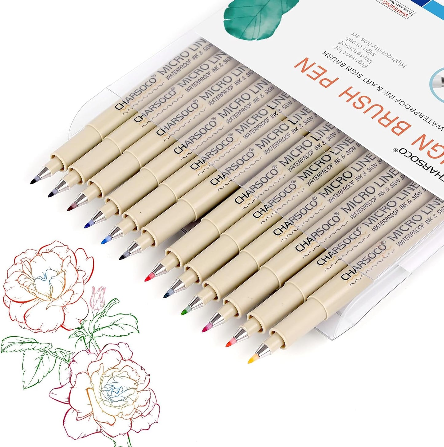 Arts Sign Brush Pen, Felt Tip Water Based Ink with 12 Colors, for Journaling, Lettering, Calligraphy, Technical Drawing and Scrapbooking