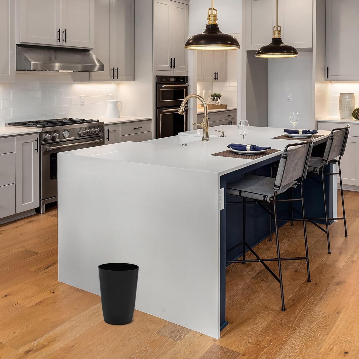 HOLDN’ STORAGE Small Trash Can - Set of 2 Open Top Waste Bin of 1.58 Gallon, Compact Waste Can Perfect for Bathroom, Kitchen, Office, Dorm - Durable Garbage Can - Glossy Black