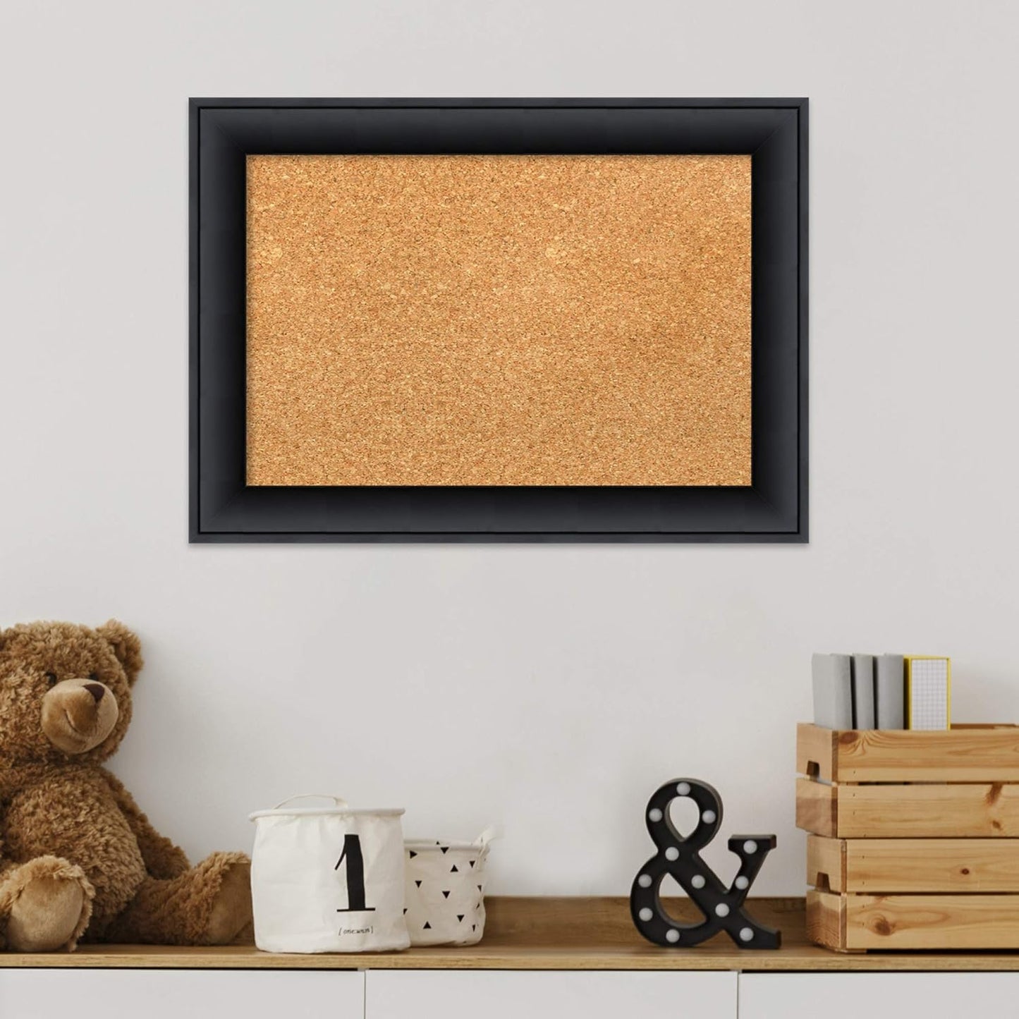 Amanti Art Natural Cork Board for Wall, 15x21 Vision Board with Black Wood Frame, Small Corkboard Office Decor for Home Organization, Modern Contemporary Corkboard Pinboard to display items for home