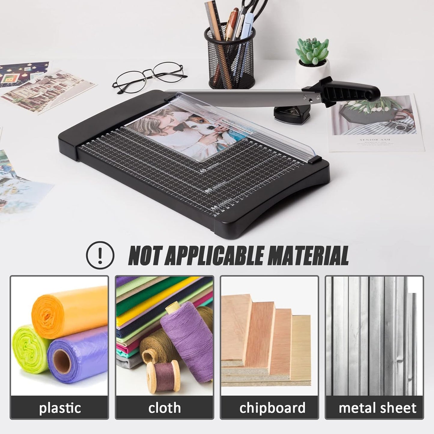 TIANSE Paper Trimmer Paper Cutter Guillotine with Safety Blade Lock 12” 8 to 12 Sheet Capacity Heavy Duty Metal Base A4 Paper Cutting Board for Home Office School