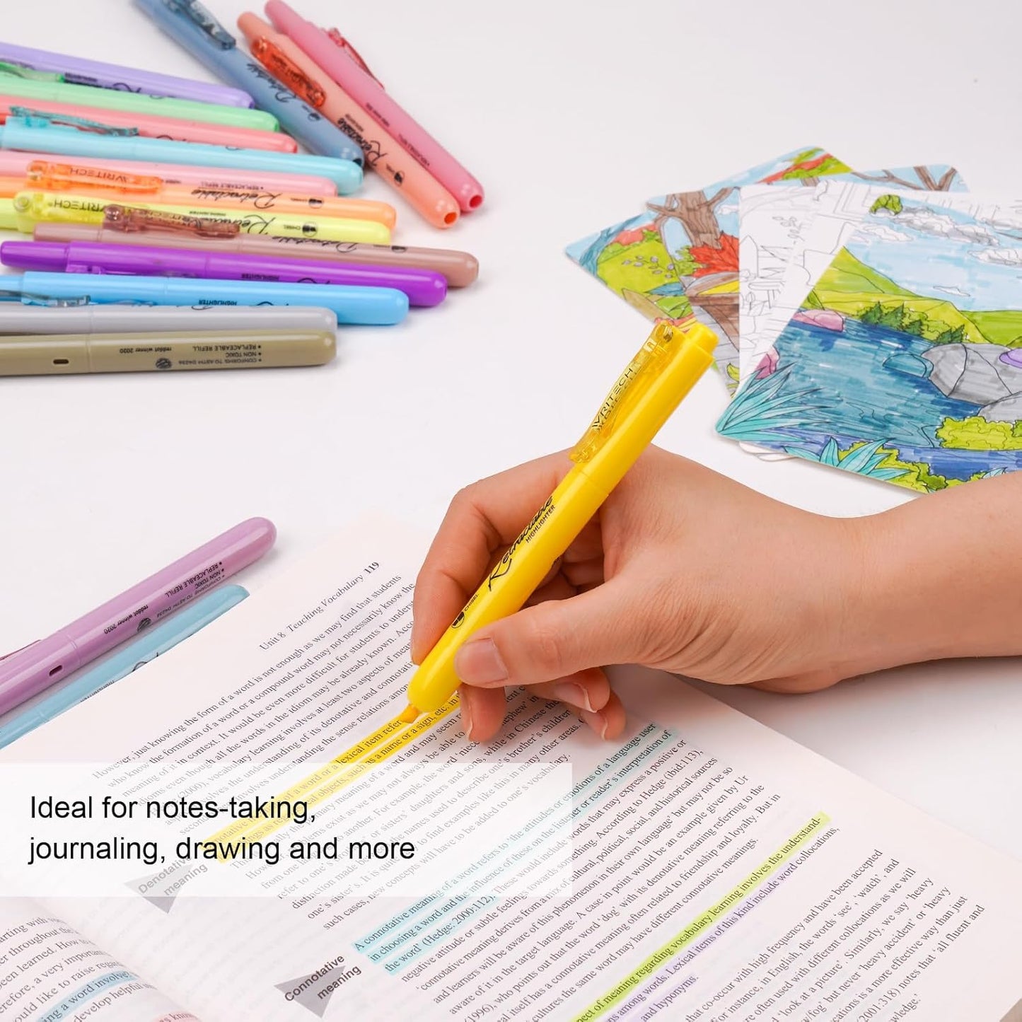 WRITECH Retractable Highlighters Assorted Colors: 18ct Aesthetic Highlighter Markers with Gift Case Multicolor Ink Chisel Tip No Smear for Highlighting Journaling Coloring Bible