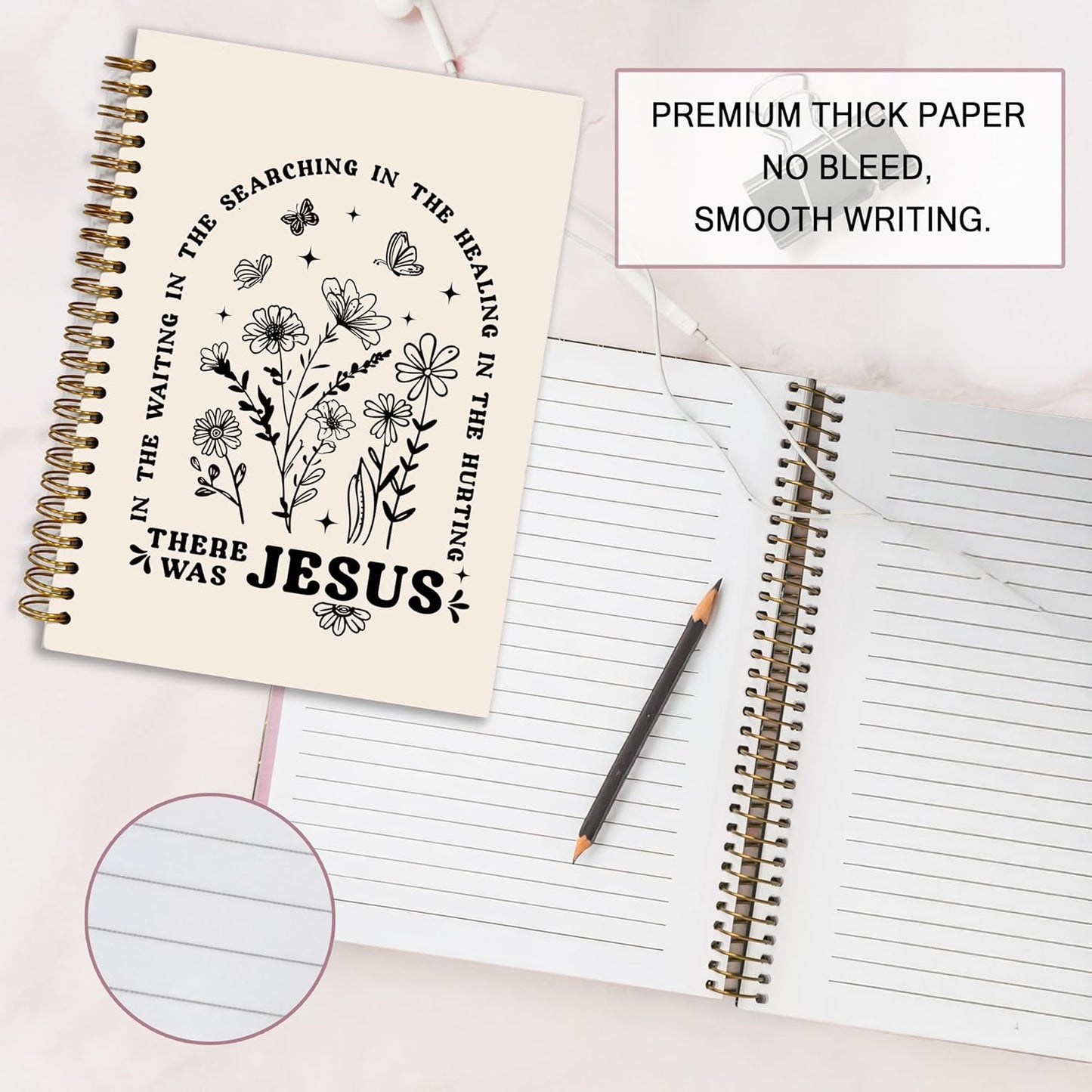 YOU FOUND ME Bible Notebook, A5 Spiral Christian Journal with Floral Pink Butterfly Notebook, There Was Jesus, Inspirational Notebooks for Women, Gift for Birthday Christmas, Office Supplies