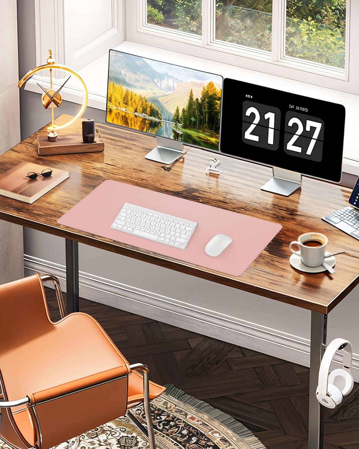 Desk Pad Mat - Leather Desk Pad Protector for Office and Home - Desk Organization and Accessories - Ideal for Large Mouse Pad and Desk Mats on Top of Desks(Pink,31.5" x 15.7")