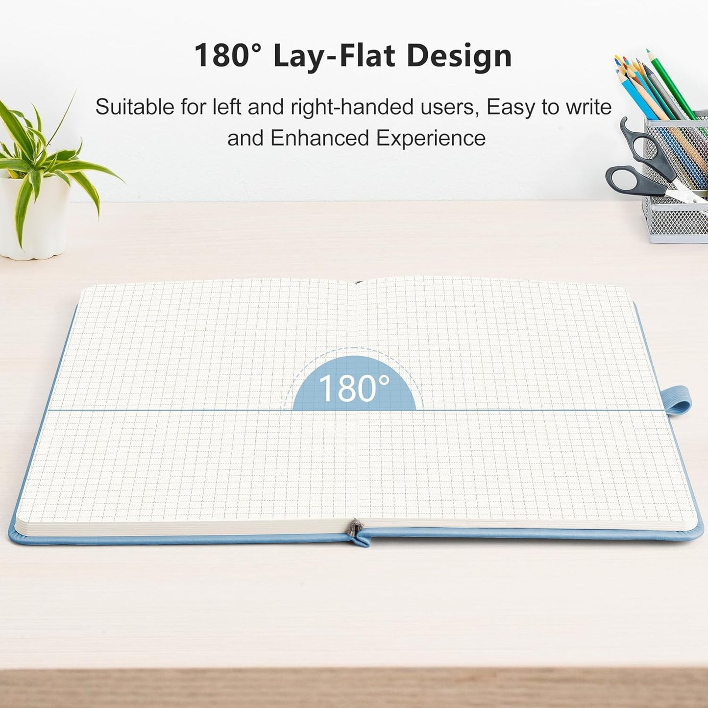 RETTACY Graph Grid Paper Notebook, 192 Pages, A5 Medium Size (5.7'' x 8.3''), 5 Squares per Inch, Leather Hardcover, 100 GSM Thick Paper, for School, Students, Math, Engineering (Light Blue)