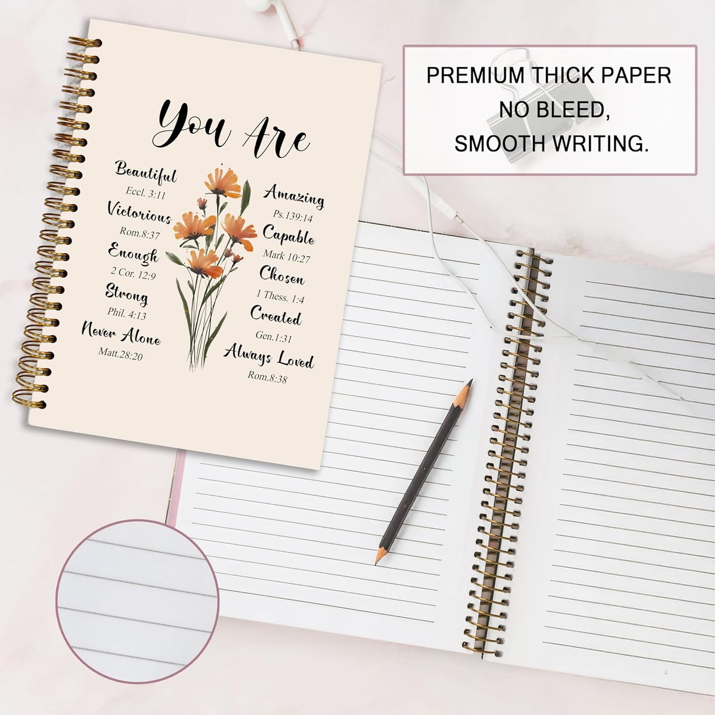 Bible Notebook, A5 Spiral Christian Journal with Floral Pink Butterfly Notebook, Bible Verse-God Says You Are, Inspirational Notebooks for Women, Bible Study, Gift for Birthday Christmas
