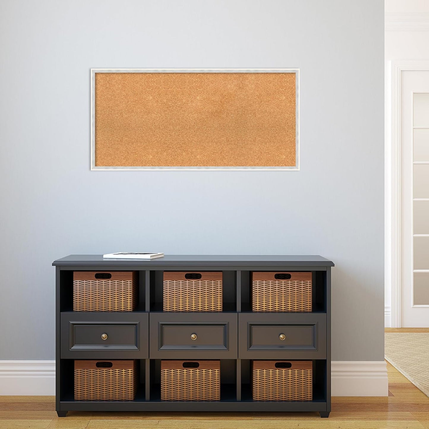 Amanti Art Natural Cork Board for Wall, 19x39 Vision Board with White Frame, Large Corkboard Office Decor for Home Organization, Modern Corkboard Pinboard to Display Items for Home Organization in