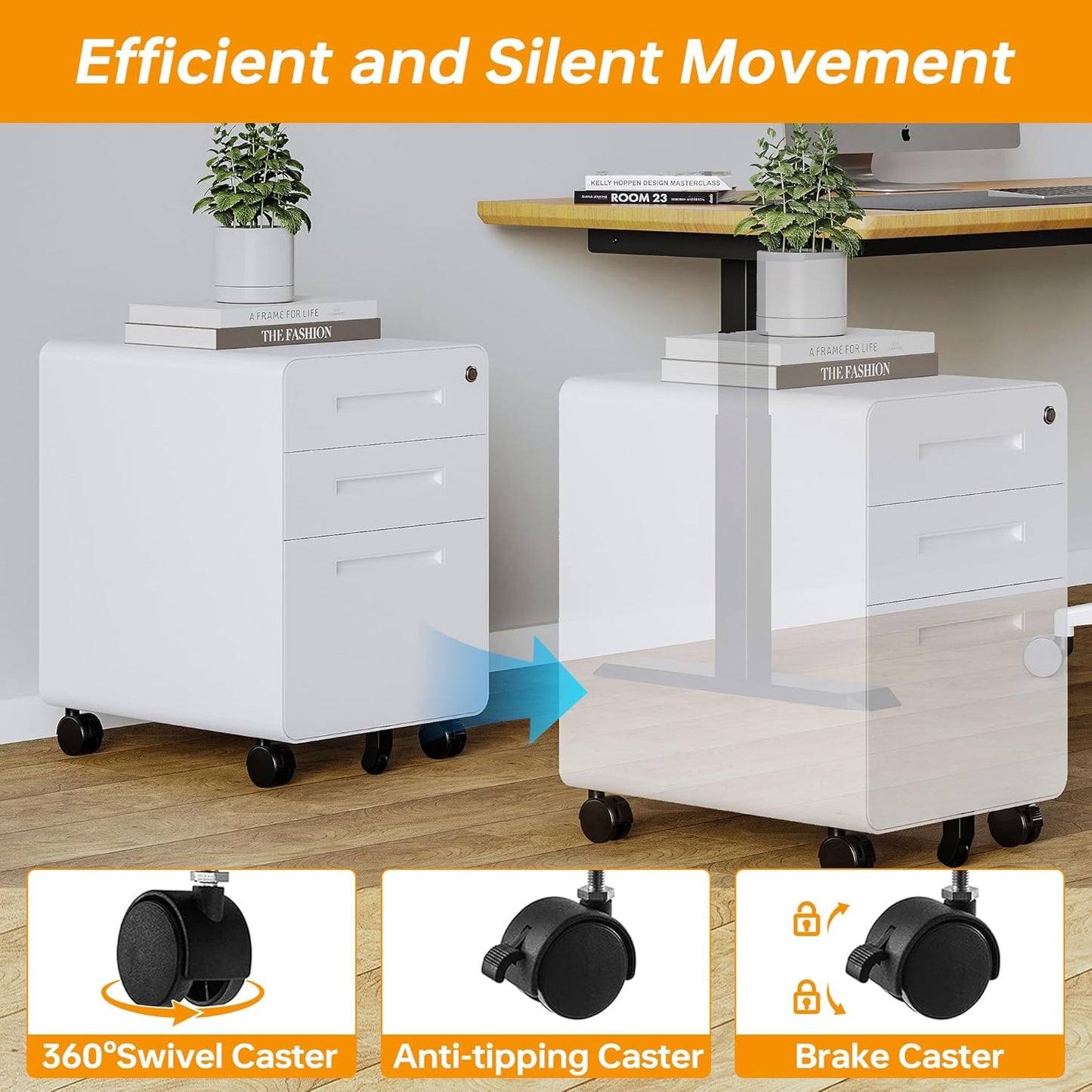 STANI 3 Drawer Filing Cabinet, Metal Filing Cabinet Legal/Letter Size with Lock, Mobile Storage Cabinet for Home and Office, Fully Assembled Except Wheels White