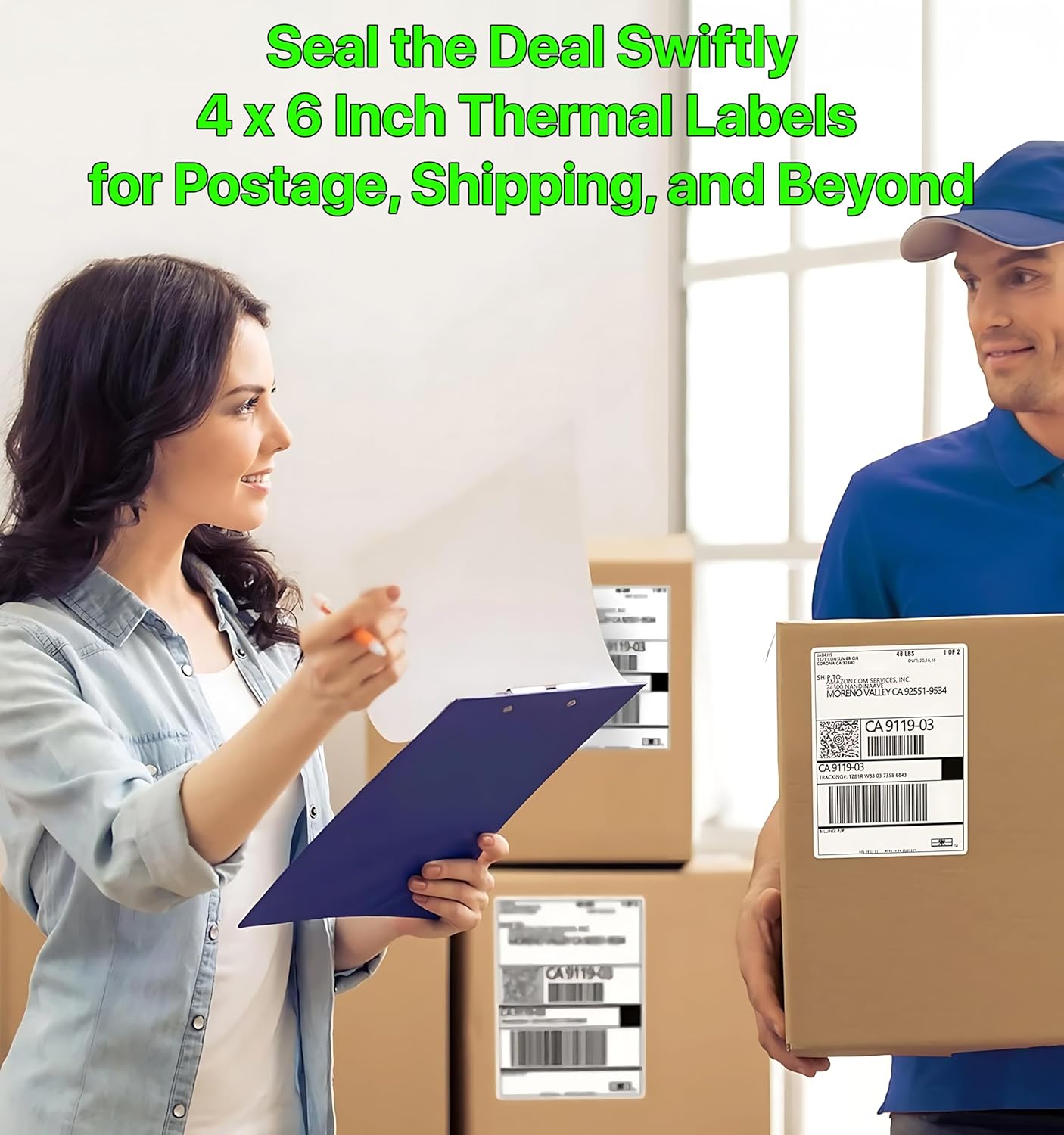 Fanfold 4 x 6 inch Thermal Labels Stack Direct White Strong Adhesive Perforated Postage Shipping Printer Compatible with Zebra SNBC Epson Rollo (1000, Fanfold)