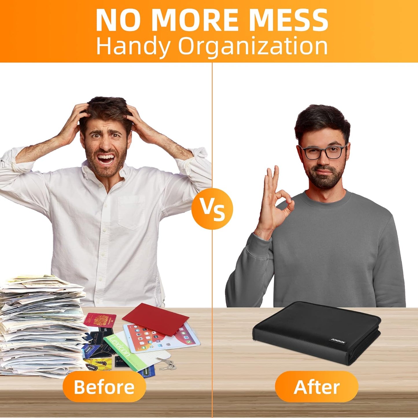 JUNDUN Accordion File Organizer - Fireproof Accordion Folder with Zipper & Labels - 13 Pocket Expanding File Folder with Multi-Pockets Document Organizer Folder for Letter A4 Files | Receipt and More