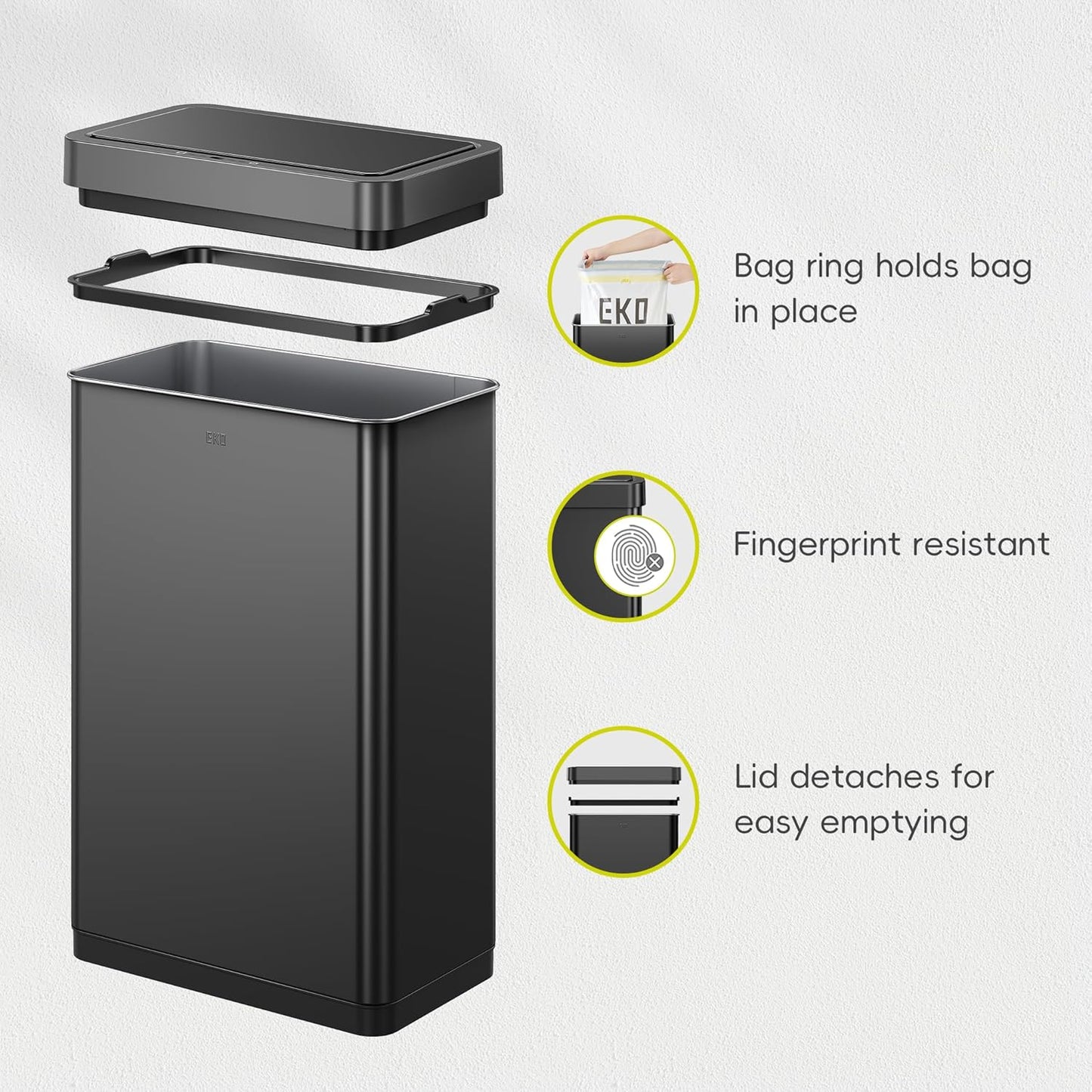 EKO Mirage X 80 Liter / 21.1 Gallons Motion Sensor Trash Can, Automatic Large Kitchen Trash Can Touchless, Stainless Steel, Matte Black