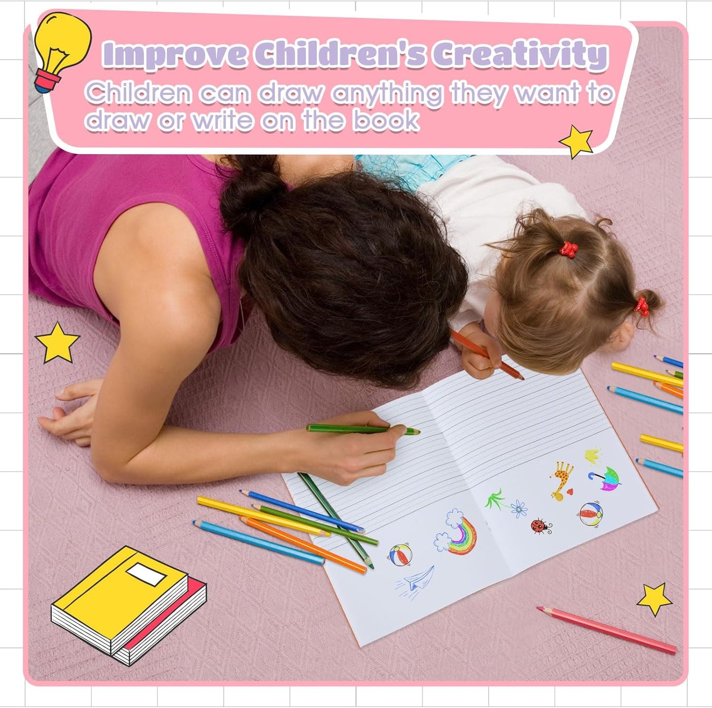 Henoyso 12 Pcs Primary Composition Notebook K-2 9 3/4 x 7 1/2 Inch Primary Journal, Back to School Supplies, Bulk Blank Writing Book for Kid to Write Draw Journal 60 Page Notebooks (Light Color)