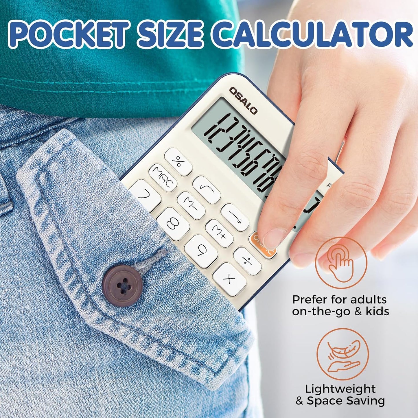 Pendancy Small Desk Calculator Cute, 12 Digit LCD Display, Basic Function, Auto-Sleep, 4.7"x2.9" Pocket-Sized Design Handheld Calculators Desktop, for Office, School, Business & Travel(OS-P1 Blue)