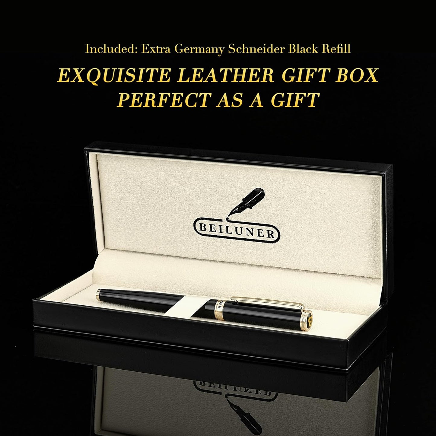 BEILUNER Luxury Rollerball Pen,24K Gold Trim,Noble and Elegant Designs,Schneider Ink Refill, Best Roller Ball Pen Gift Set for Men & Women, Professional, Executive Office, Nice Pens