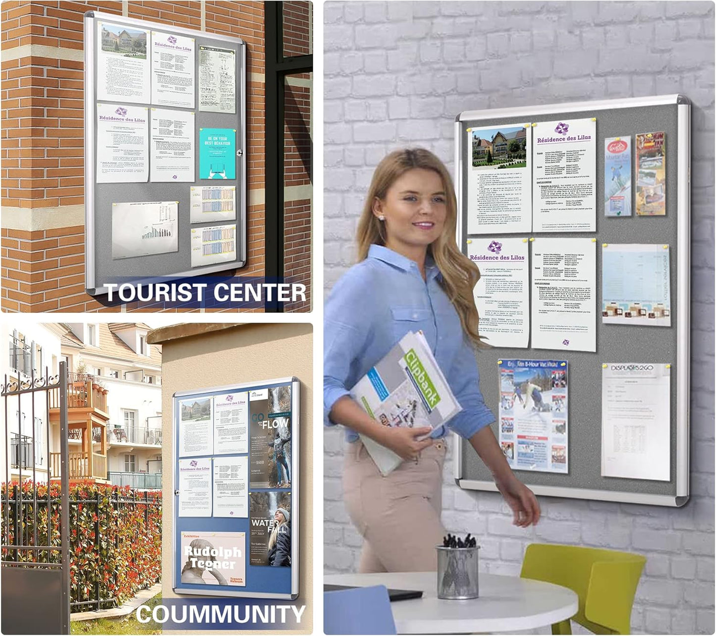 SWANCROWN Enclosed Bulletin Boards Protective Information Case Locking Display Cabinet for Office School,Resin Glass Door,38x28 inches(9xA4)