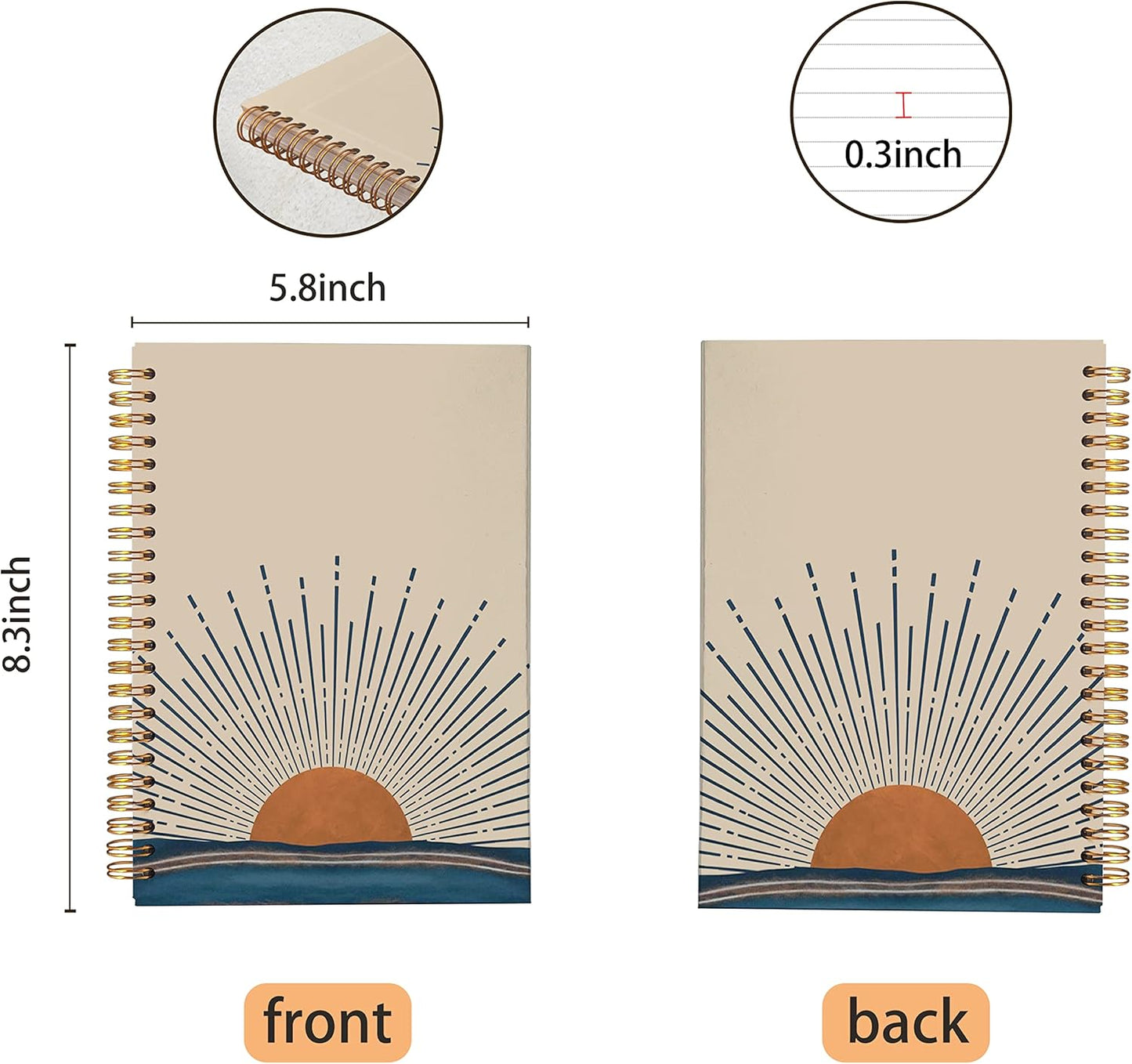 VNWEK Boho Notebook,Hardcover Spiral Notebooks 5.5×8.3 Inch,Aesthetic Notebook,Boho JournalGifts For Woman Man