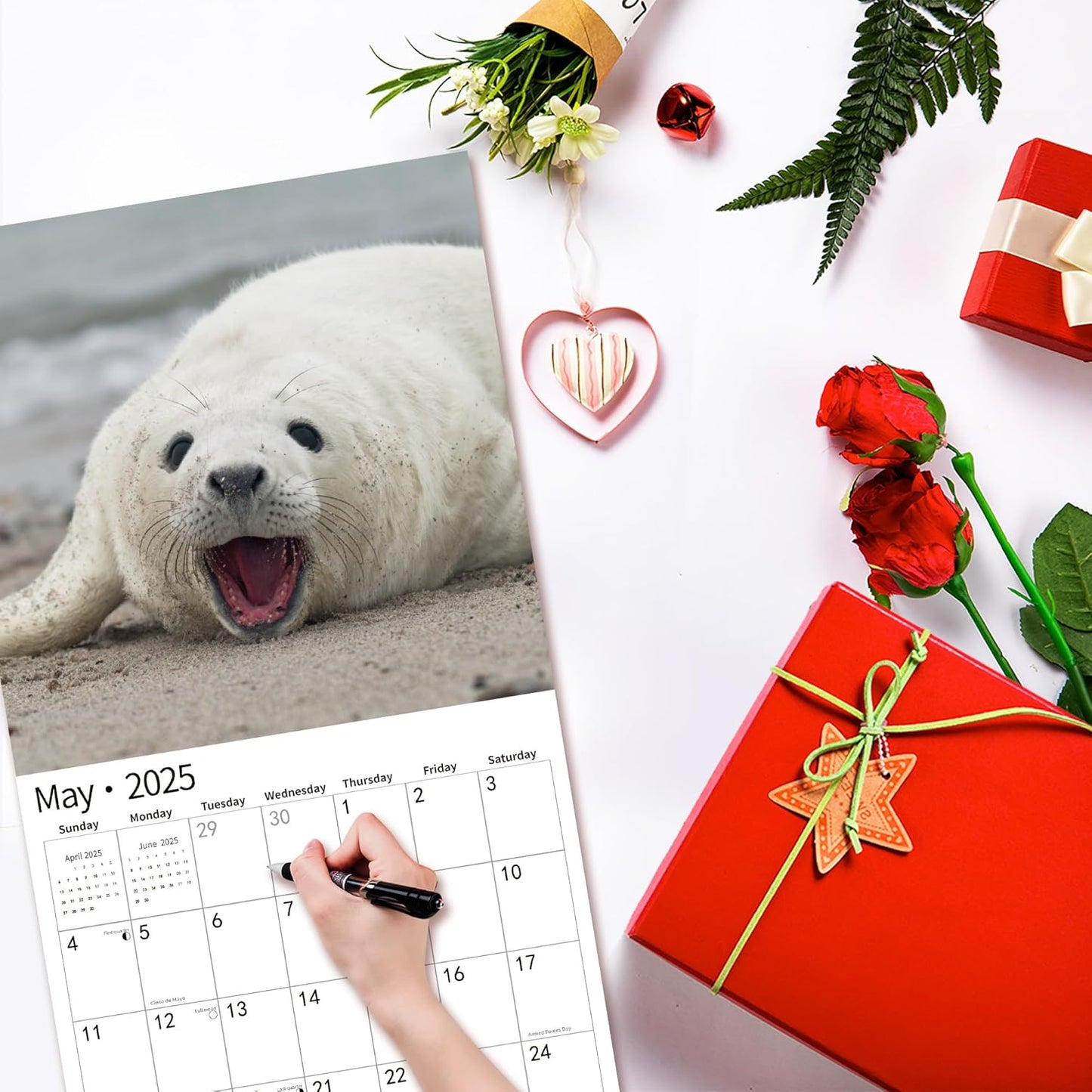 2025 Wall Calendar,Calendar 2025, January 2025 - December 2025, Wall Calendar Smiling Animals, 12" x 24" Opened,Full Page Months Thick & Sturdy Paper for Calendar Organizing & Planning
