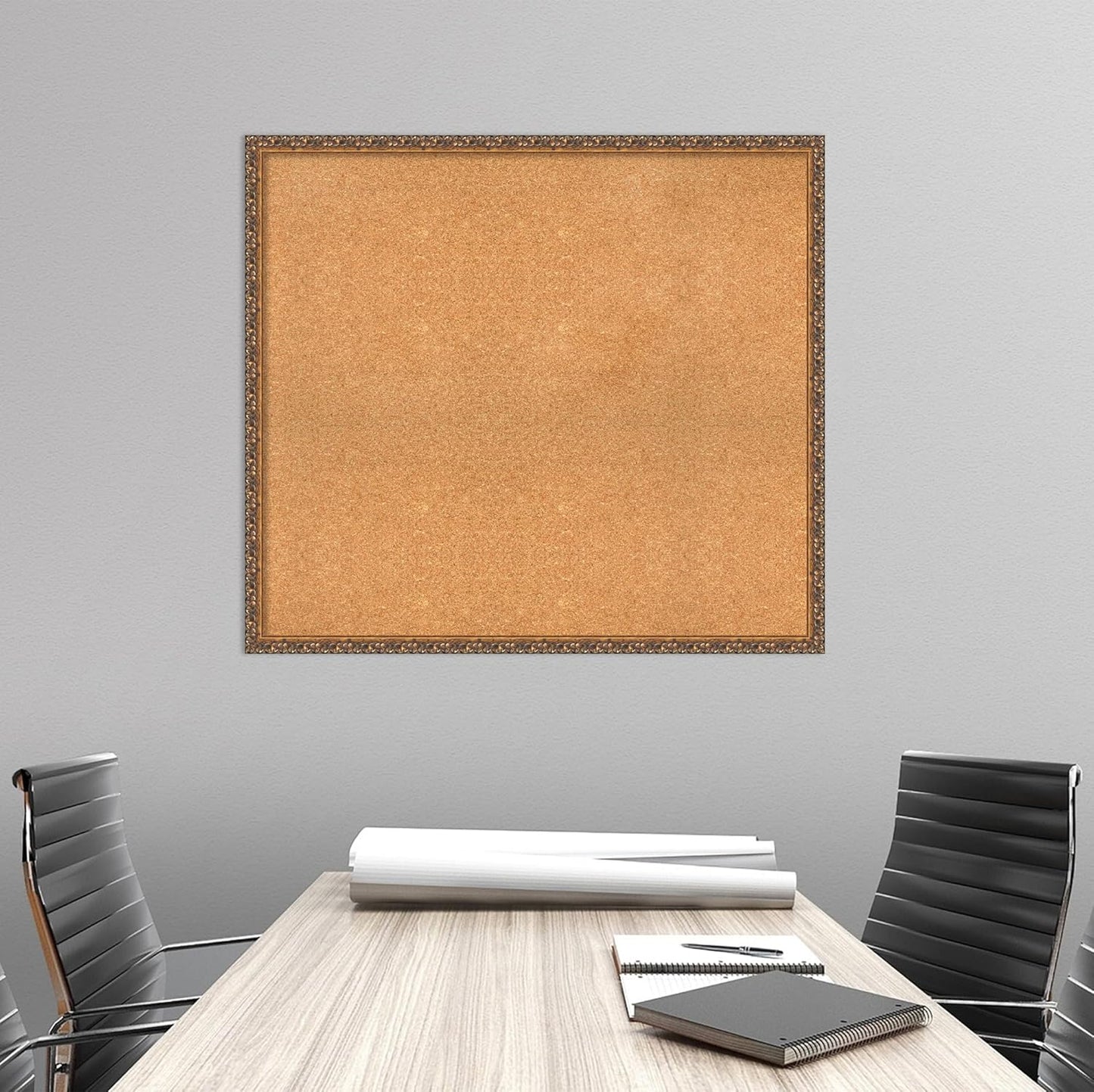 Amanti Art Natural Cork Board for Wall, 34x38 Vision Board with Bronze Frame, X-Large Corkboard Office Decor for Home Organization, Traditional Corkboard Pinboard to Display Items for Home