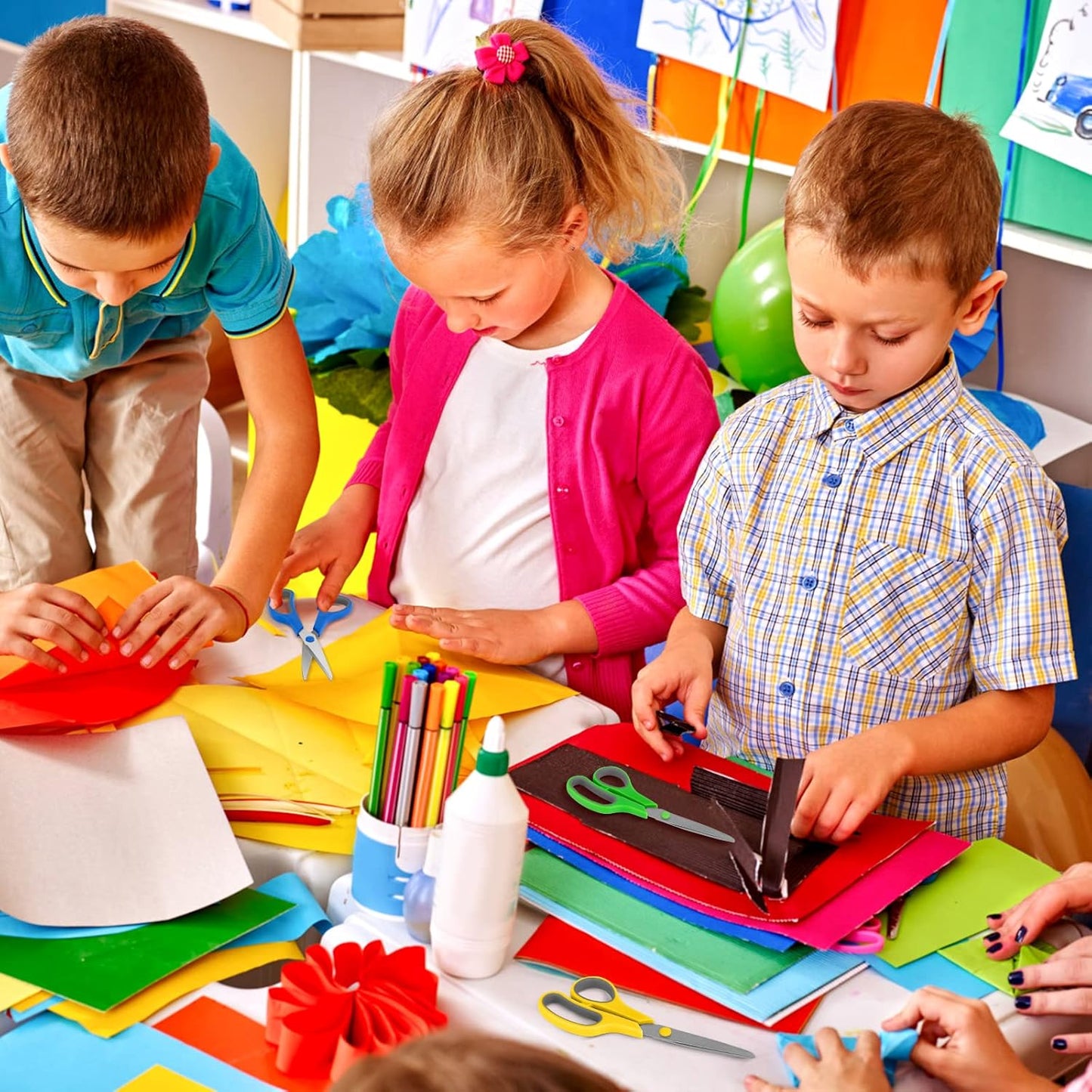 Scissors Bulk black 6-Pack, All Purpose Stainless Steel Sharp Scissors for Office Home General Use Craft Supplies, High/Middle School Classroom Class Older Kids Set, Right/Left