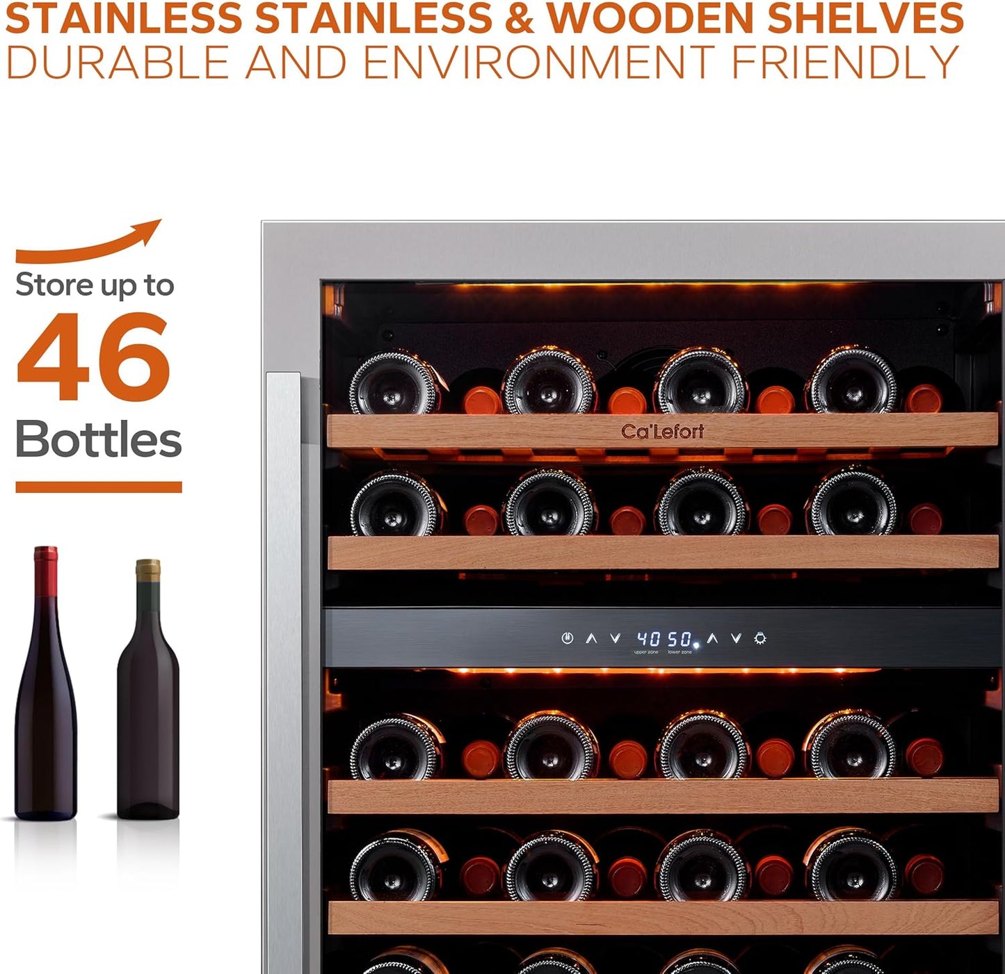 Ca'Lefort Wine Beverage Refrigerator Bundle - 48 Inch 34-65°F Drink Fridge Glass Door, 3 LED Dual Zone Wine Fridge Built-in or Freestanding, Holds 180 Cans and 46 Bottles (11.3 Cu.ft)