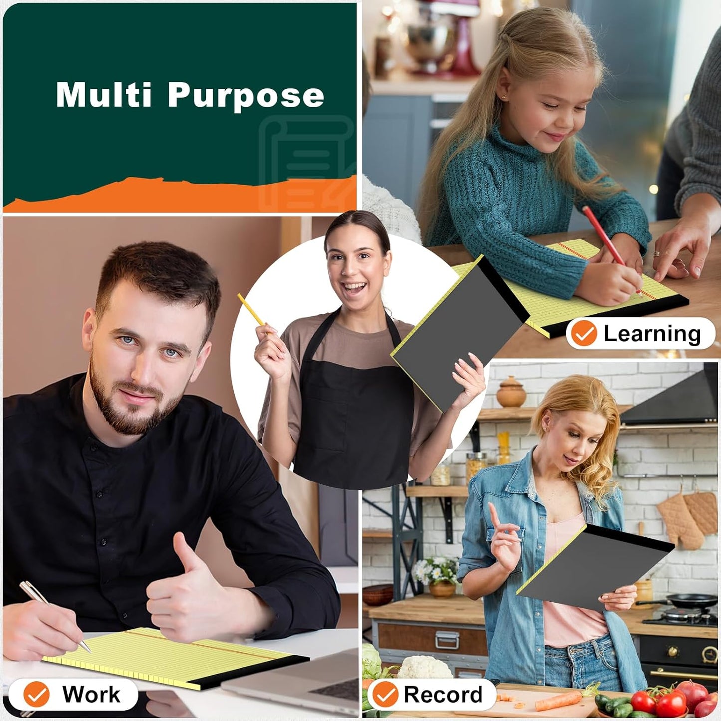 Legal Pads 8.5 x 11 Yellow Writing Pads Wide Ruled Note Pads 8.5 x 11 Lined Double-Sided Notepad for Home, School, Office Use, 80gsm Perforated Paper, Sturdy Cardboard Backing, 6 Pack (30 Sheets/Pad)