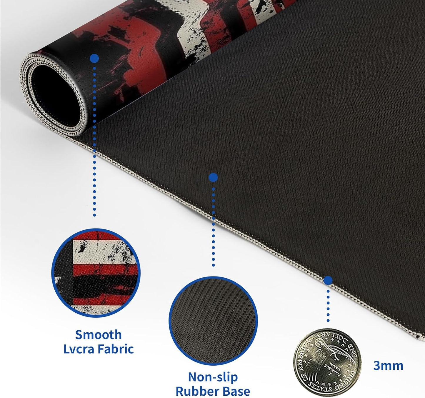 American Flag Mouse Pad Abstract American Mouse Pad 31.5x11.8 Inch Flag Texture Non-Slip Rubber Base Large Mousepad Stitched Edges Keyboard Mouse Mat Desk Pad for Office and Home