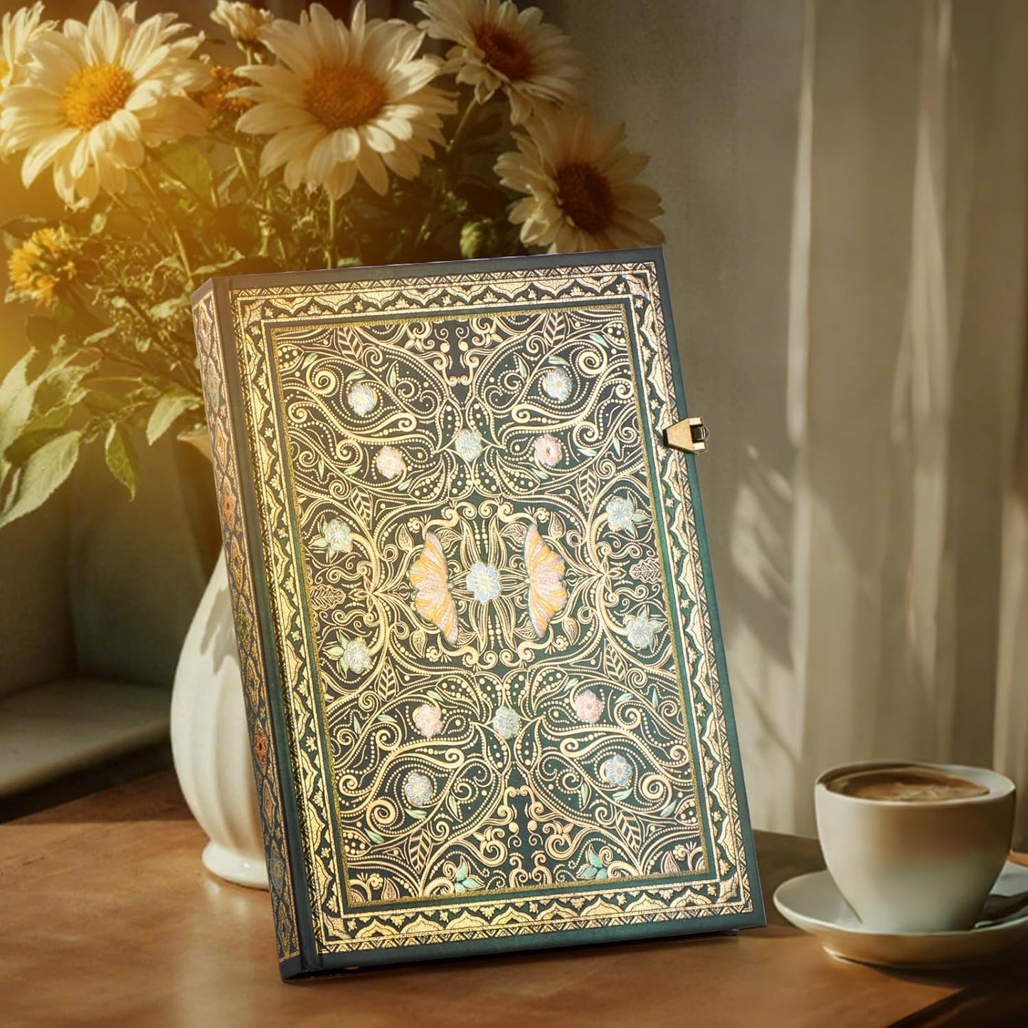 Retro 3D Jade Dream Butterfly Hot Stamp Hardcover Journal – 192 Blank Lined Pages w/Envelope Pocket - Luxury Travel Diary & Commemorative Keepsake for Cherished Moments