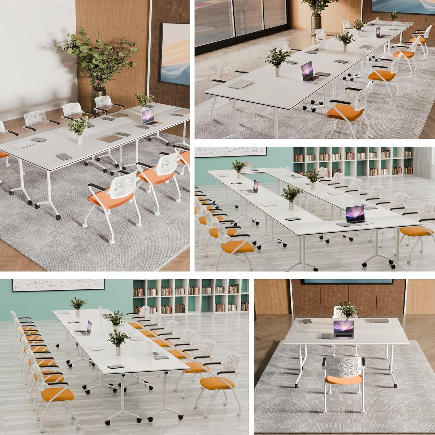 Conference Table, Folding Conference Tables for 2-20 People, Modern Conference Room Table with Wheels, Super Sturdy Large Rectangle Mobile Meeting Seminar Tables for Office (4PCS 47.2in)